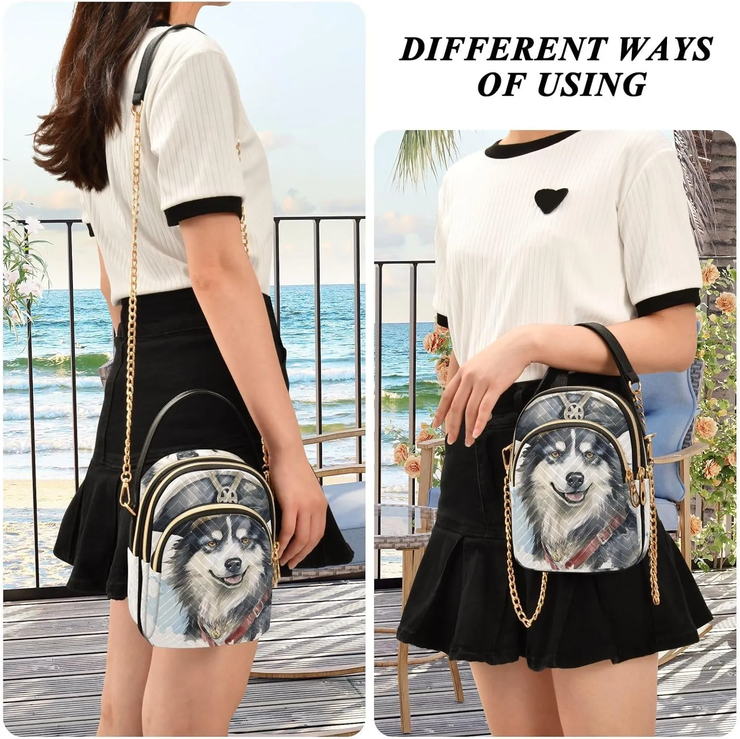 Husky Wearing a Pirate Hat Women's Crossbody Bag, Small Bag with Shoulder Strap, Fall Crossbody Purse
