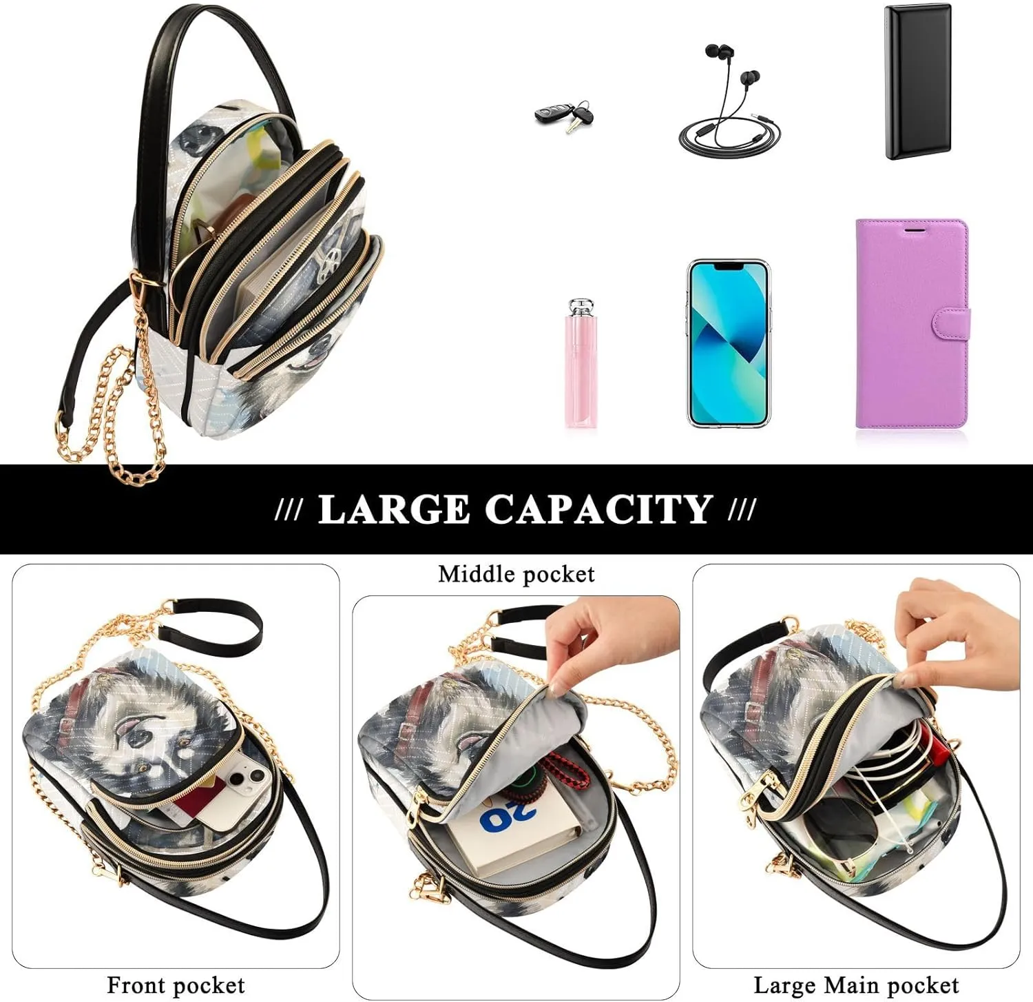Husky Wearing a Pirate Hat Women's Crossbody Bag, Small Bag with Shoulder Strap, Fall Crossbody Purse
