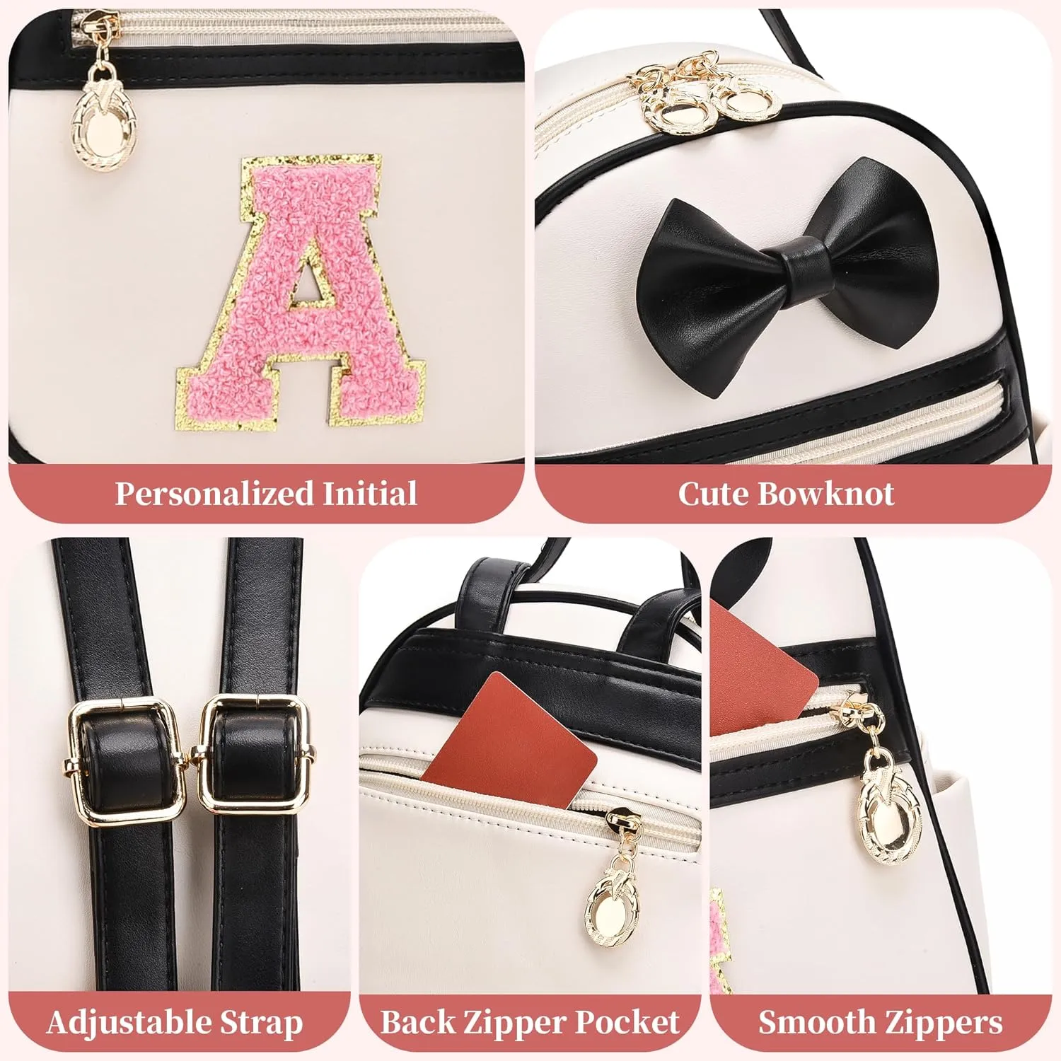 I IHAYNER Girls Bowknot Initial Backpack for Women Cute Mini Backpack for Girls Personalized Teen Girl gifts Trendy Stuff Black-A