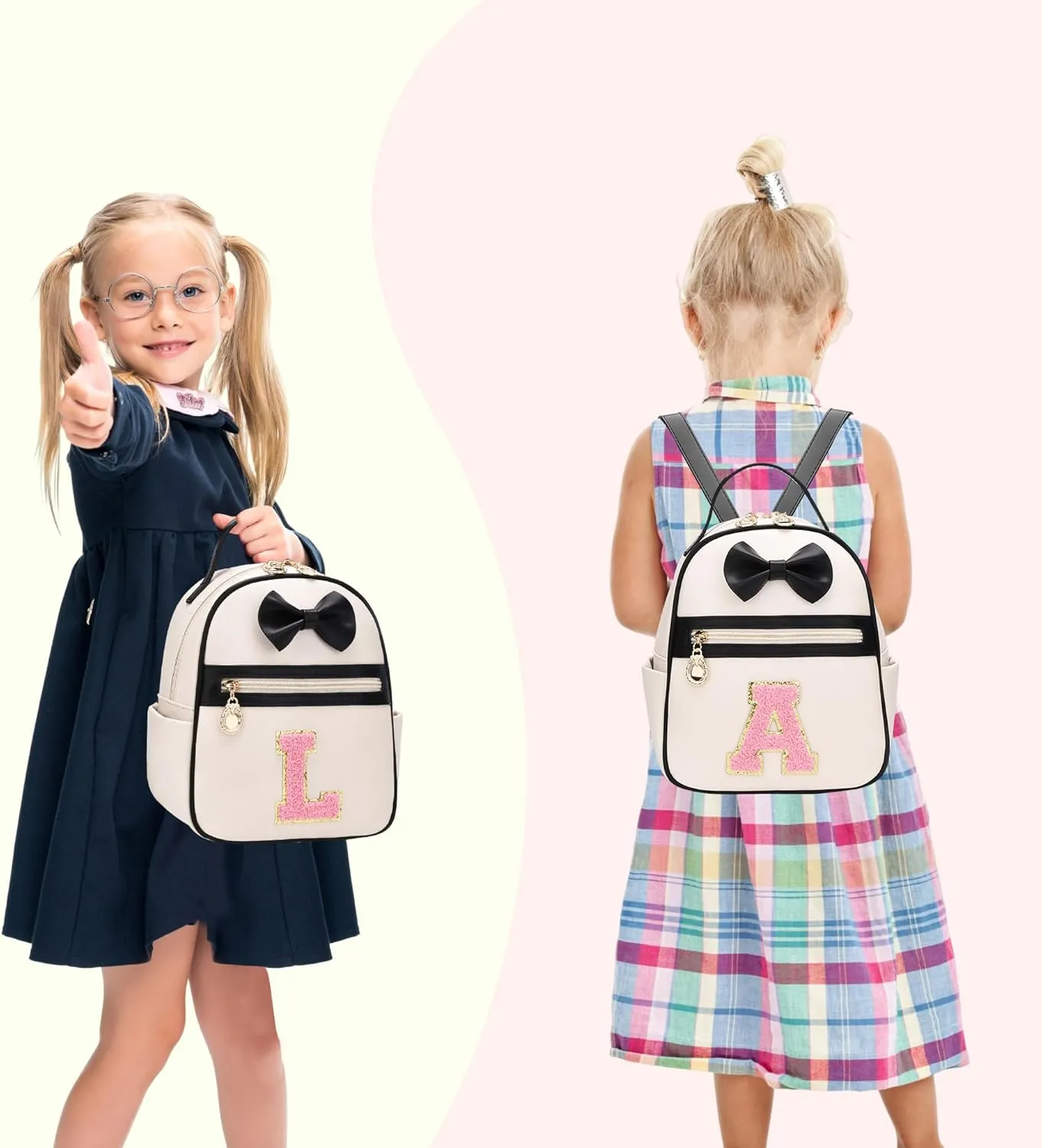 I IHAYNER Girls Bowknot Initial Backpack for Women Cute Mini Backpack for Girls Personalized Teen Girl gifts Trendy Stuff Black-A