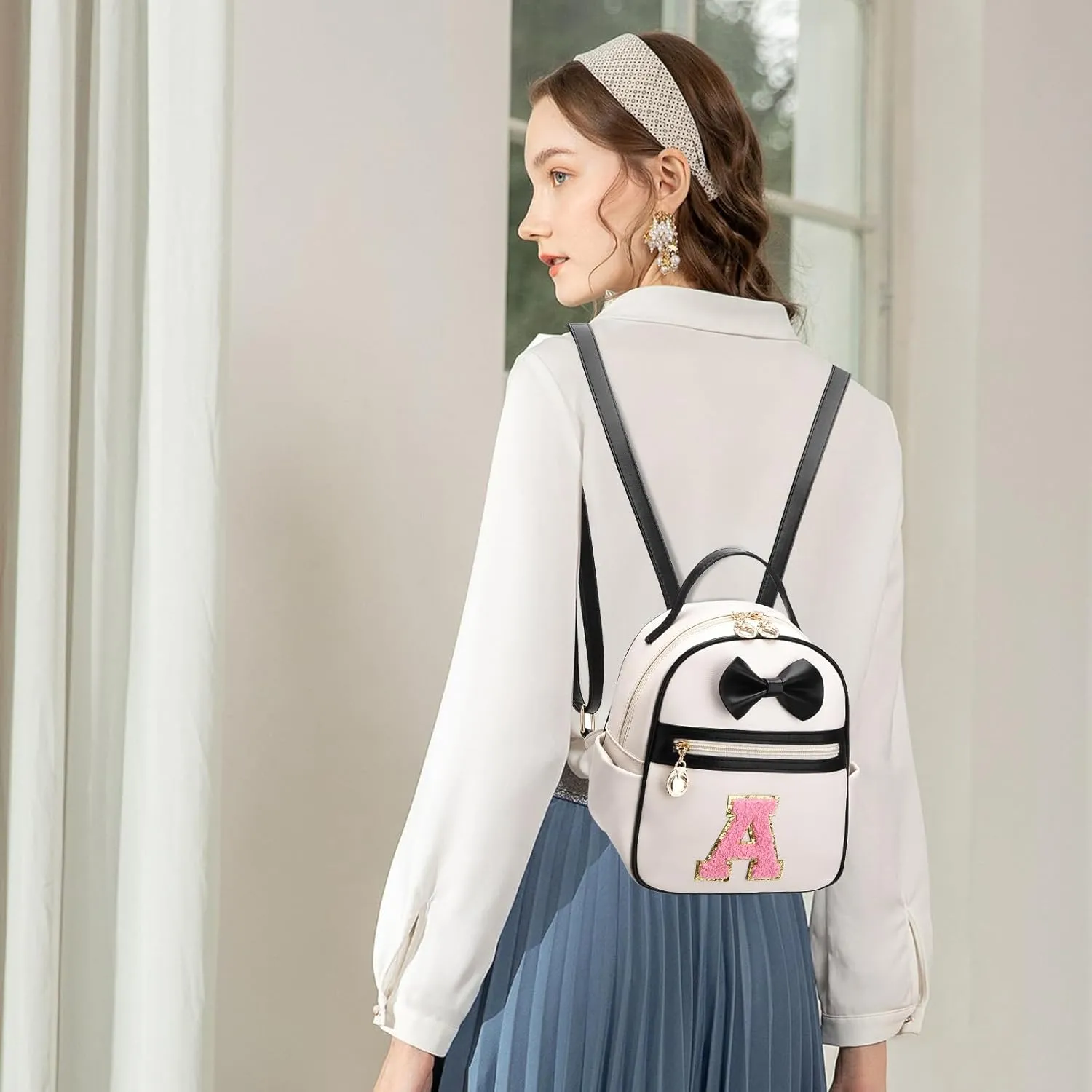 I IHAYNER Girls Bowknot Initial Backpack for Women Cute Mini Backpack for Girls Personalized Teen Girl gifts Trendy Stuff Black-A