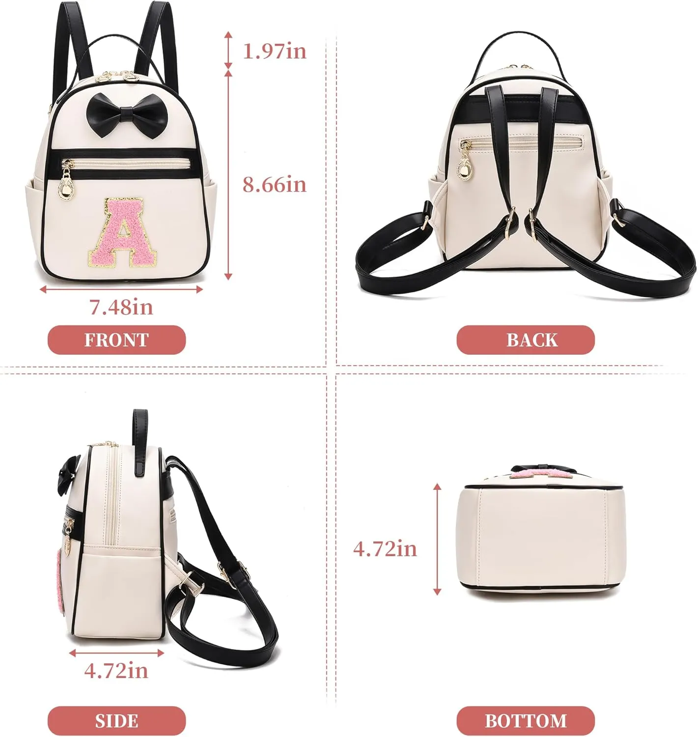 I IHAYNER Girls Bowknot Initial Backpack for Women Cute Mini Backpack for Girls Personalized Teen Girl gifts Trendy Stuff Black-A