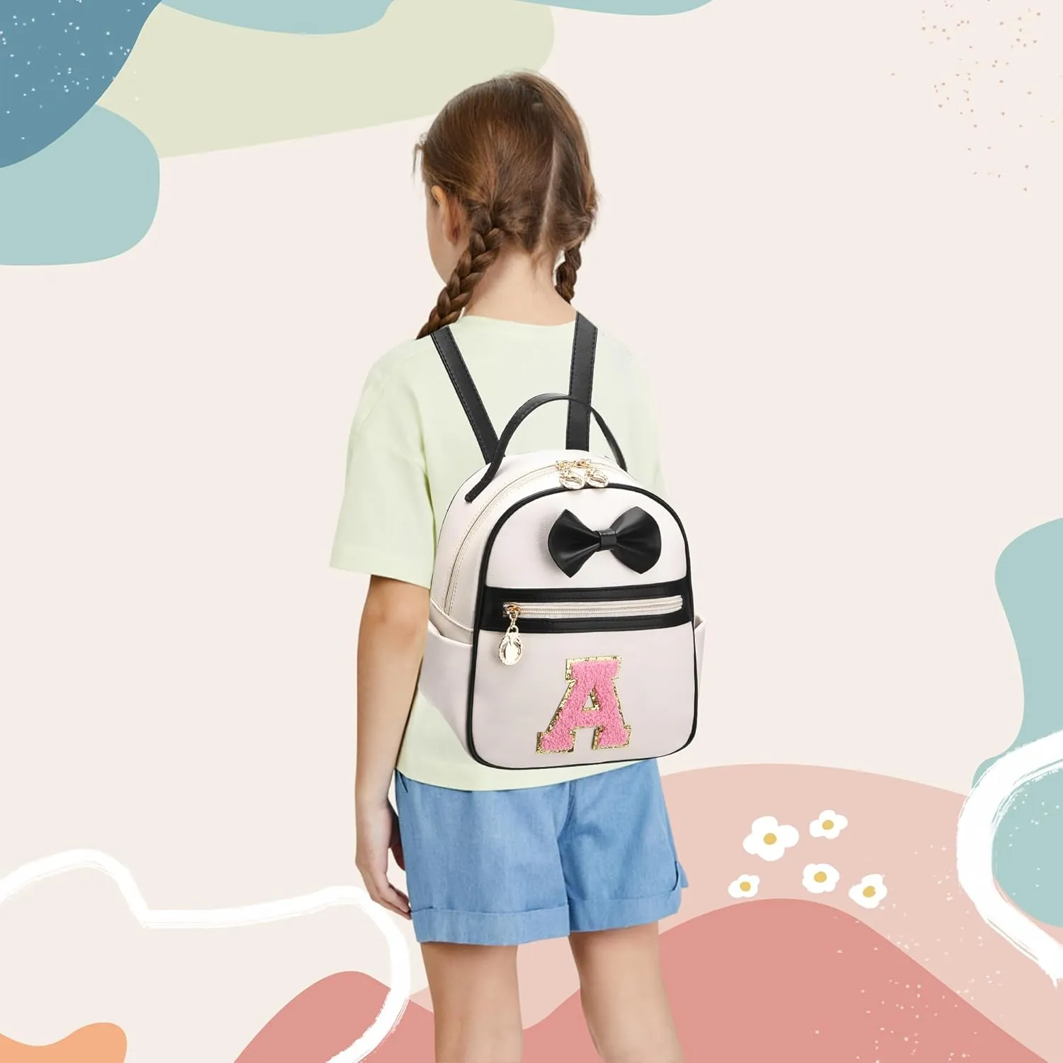 I IHAYNER Girls Bowknot Initial Backpack for Women Cute Mini Backpack for Girls Personalized Teen Girl gifts Trendy Stuff Black-A