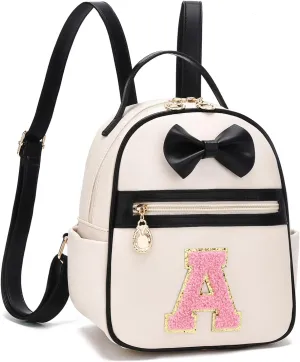 I IHAYNER Girls Bowknot Initial Backpack for Women Cute Mini Backpack for Girls Personalized Teen Girl gifts Trendy Stuff Black-A