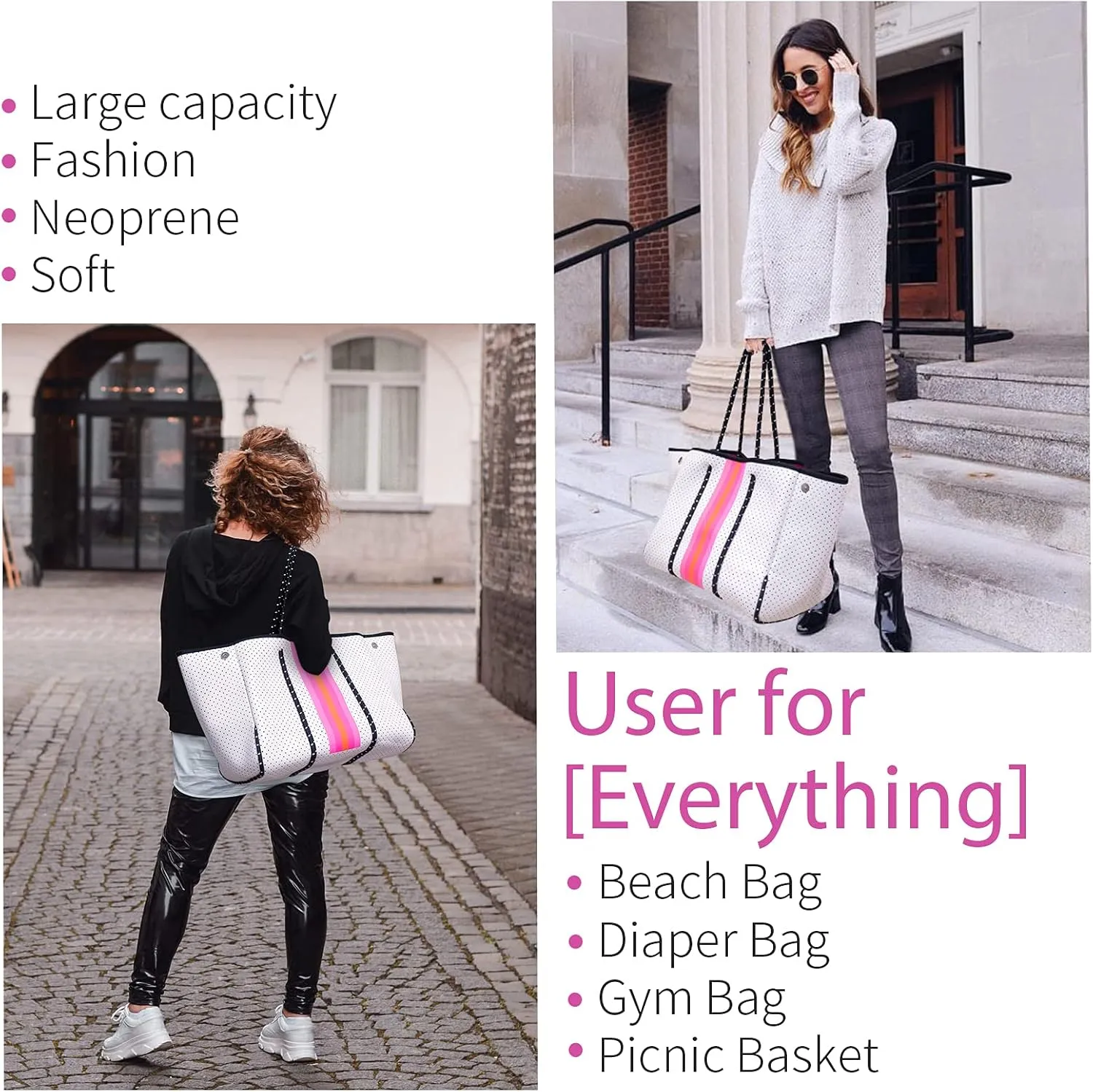IBEE Neoprene Tote Bag for Women - Large Handbag, Beach and Pool Tote, Foldable