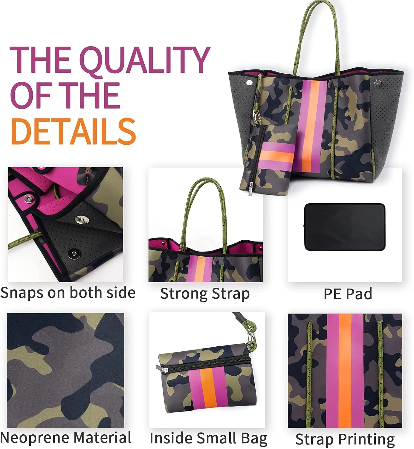 IBEE Neoprene Tote Bag for Women - Large Handbag, Beach and Pool Tote, Foldable
