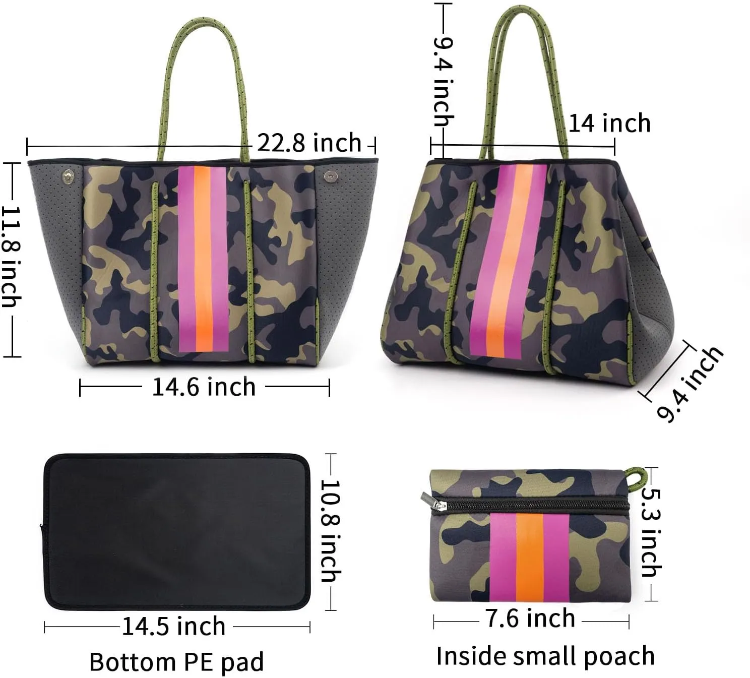 IBEE Neoprene Tote Bag for Women - Large Handbag, Beach and Pool Tote, Foldable