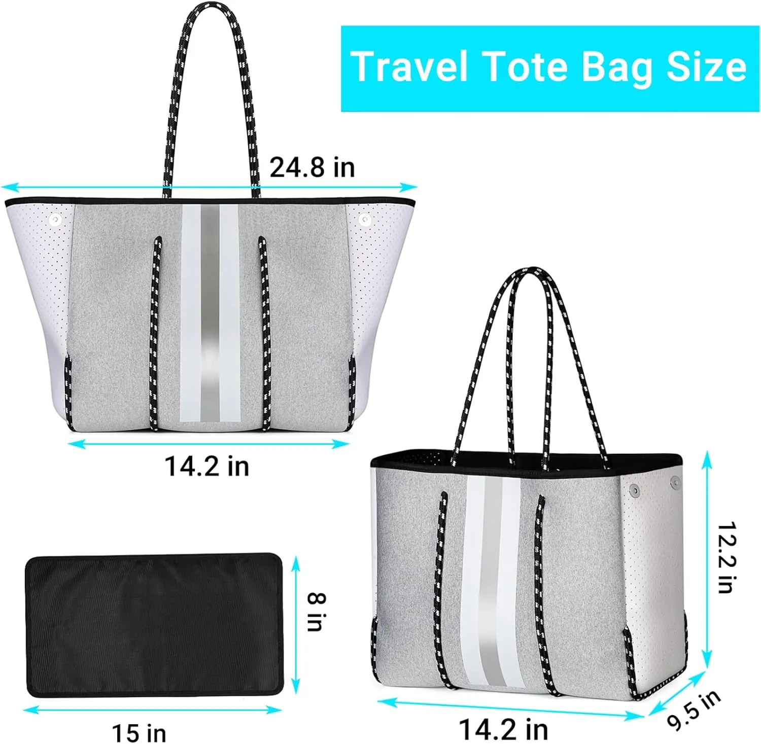 IBFUN Neoprene Bag, Large Multipurpose Beach Bag Neoprene Tote Bag with Inner Pocket for Women/Pool