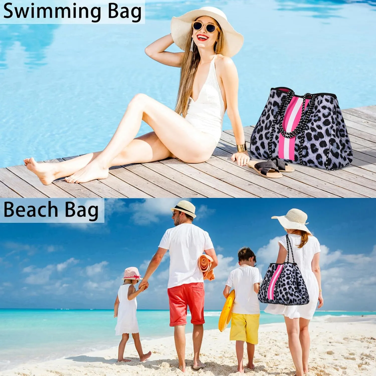 IBFUN Neoprene Bag, Large Multipurpose Beach Bag Neoprene Tote Bag with Inner Pocket for Women/Pool
