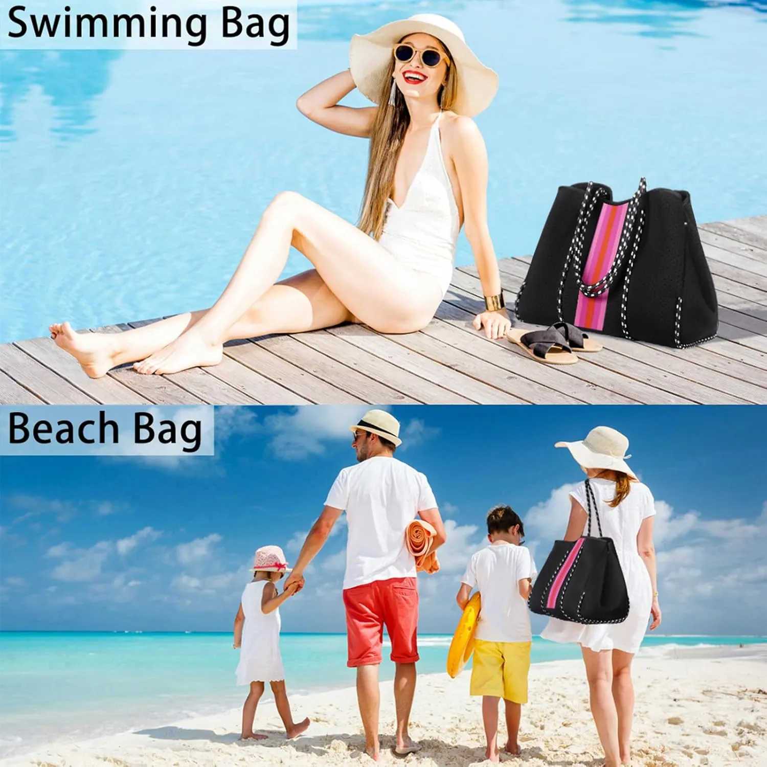 IBFUN Neoprene Bag, Large Multipurpose Beach Bag Neoprene Tote Bag with Inner Pocket for Women/Pool
