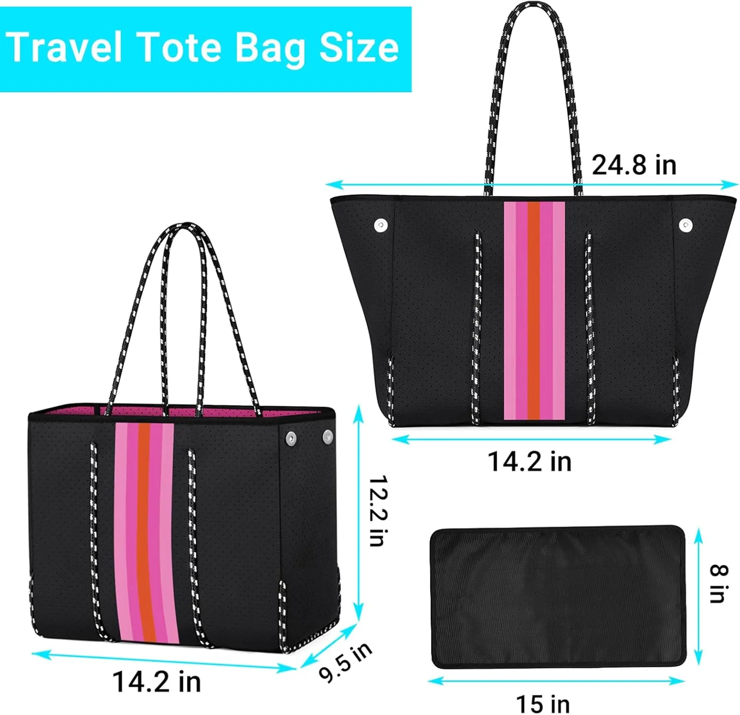 IBFUN Neoprene Bag, Large Multipurpose Beach Bag Neoprene Tote Bag with Inner Pocket for Women/Pool