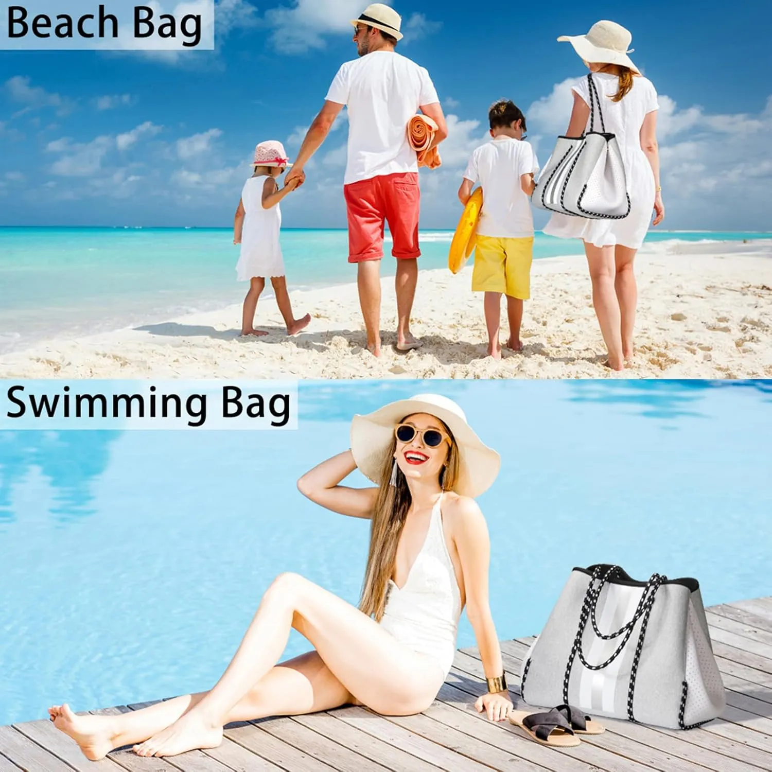 IBFUN Neoprene Bag, Large Multipurpose Beach Bag Neoprene Tote Bag with Inner Pocket for Women/Pool