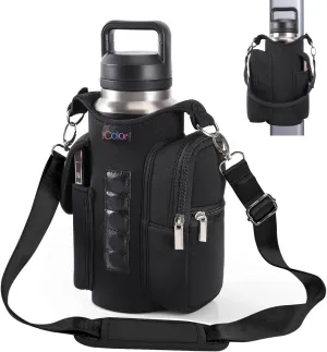 icolor Magnetic Gym Bag Water Bottle Carrier Holder with Phone Pockets & Shoulder Strap,5 Built-in Magnets Gym Bottle Pouch Sleeve,Magnetic Bag Gym Accessories Organizer for Men Women