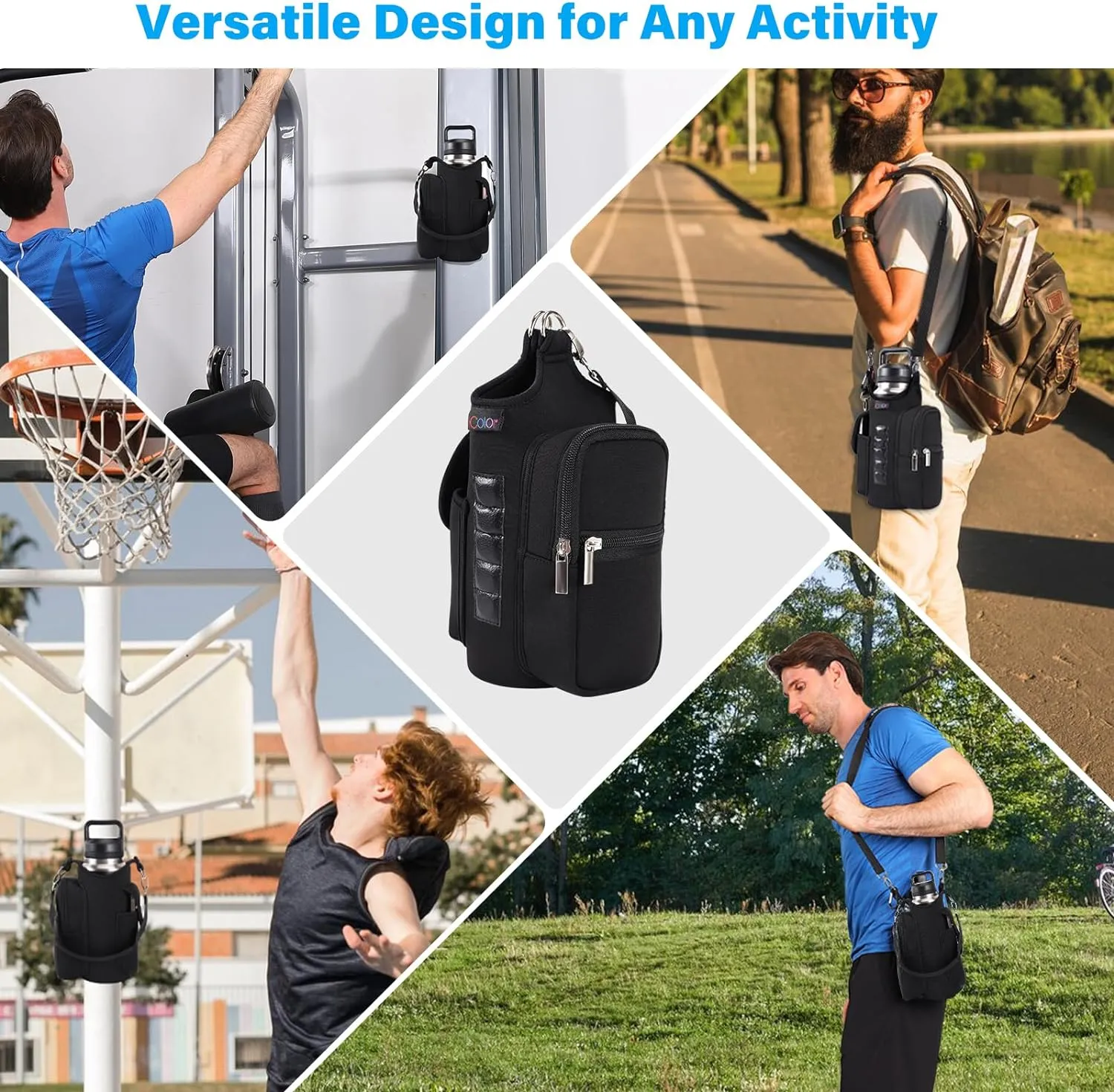 icolor Magnetic Gym Bag Water Bottle Carrier Holder with Phone Pockets & Shoulder Strap,5 Built-in Magnets Gym Bottle Pouch Sleeve,Magnetic Bag Gym Accessories Organizer for Men Women