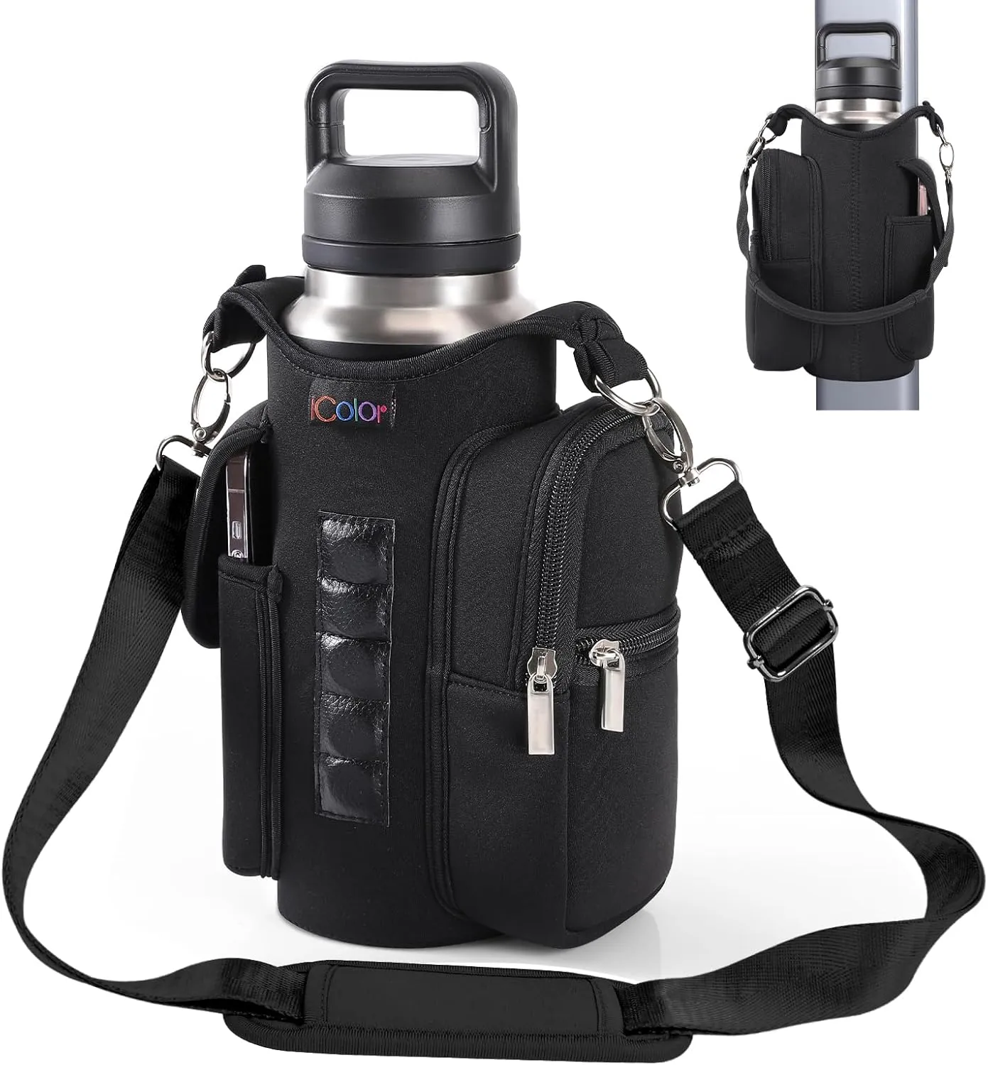 icolor Magnetic Gym Bag Water Bottle Carrier Holder with Phone Pockets & Shoulder Strap,5 Built-in Magnets Gym Bottle Pouch Sleeve,Magnetic Bag Gym Accessories Organizer for Men Women