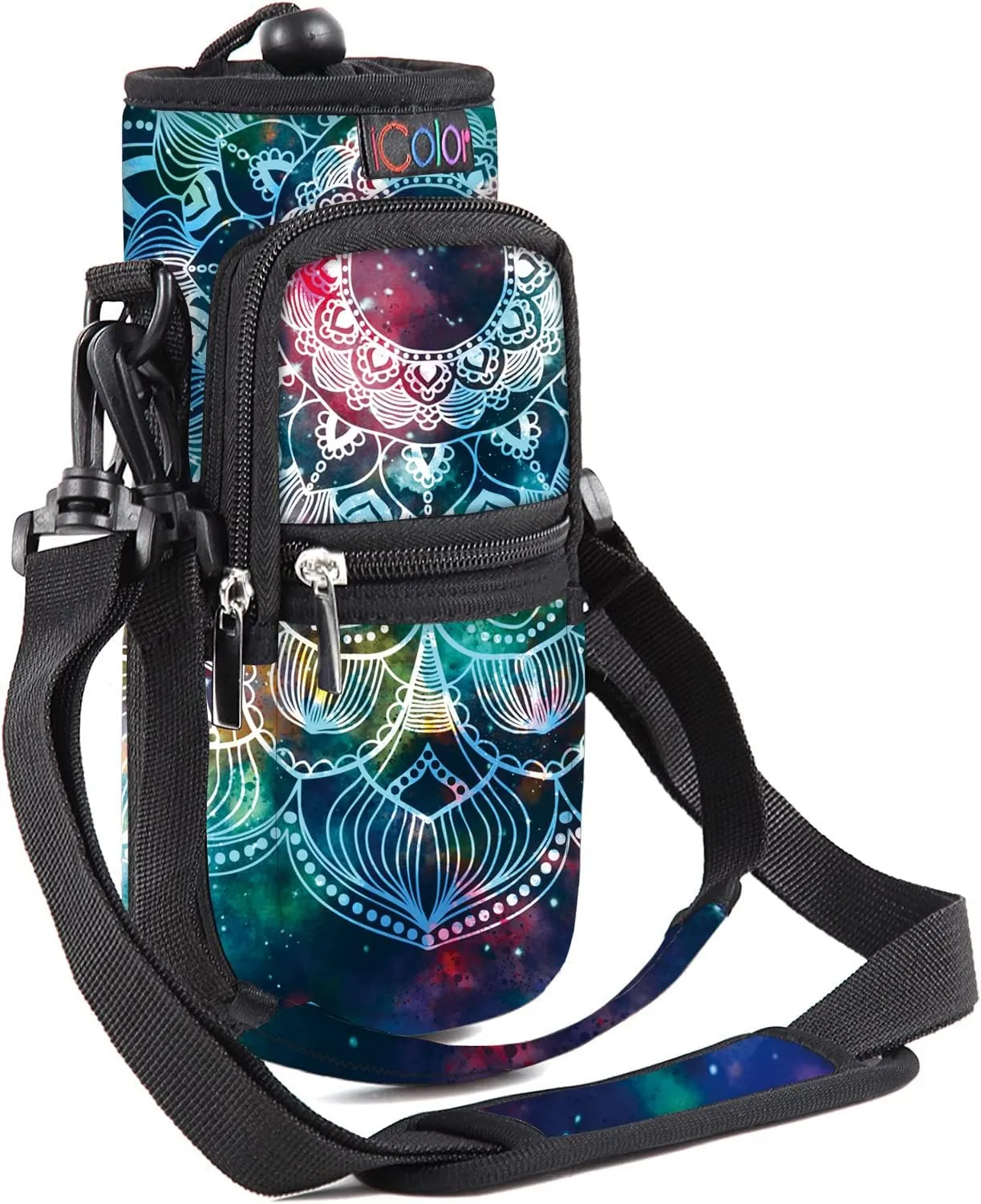 icolor Water Bottle Carrier Bag with Strap 25/32/40/64oz Crossbody Water Bottle Holder with Phone Pocket Sling Sleeve Insulated Neoprene Water Bottle Pouch for Walking Hiking Travelling