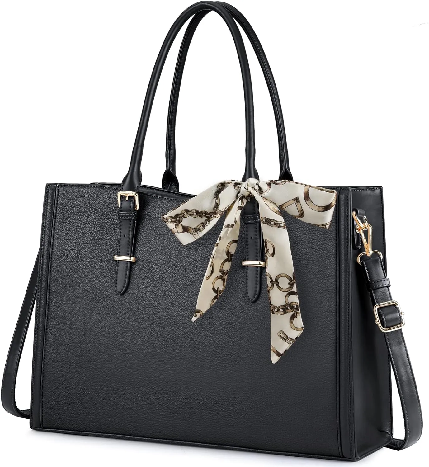 IGOLUMON Laptop Bag for Women 15.6 Inch Waterproof Laptop Tote Bag Leather Work Bag Computer Briefcase Office Professional Large Capacity Handbag Shoulder Bag Black