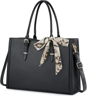 IGOLUMON Laptop Bag for Women 15.6 Inch Waterproof Laptop Tote Bag Leather Work Bag Computer Briefcase Office Professional Large Capacity Handbag Shoulder Bag Black