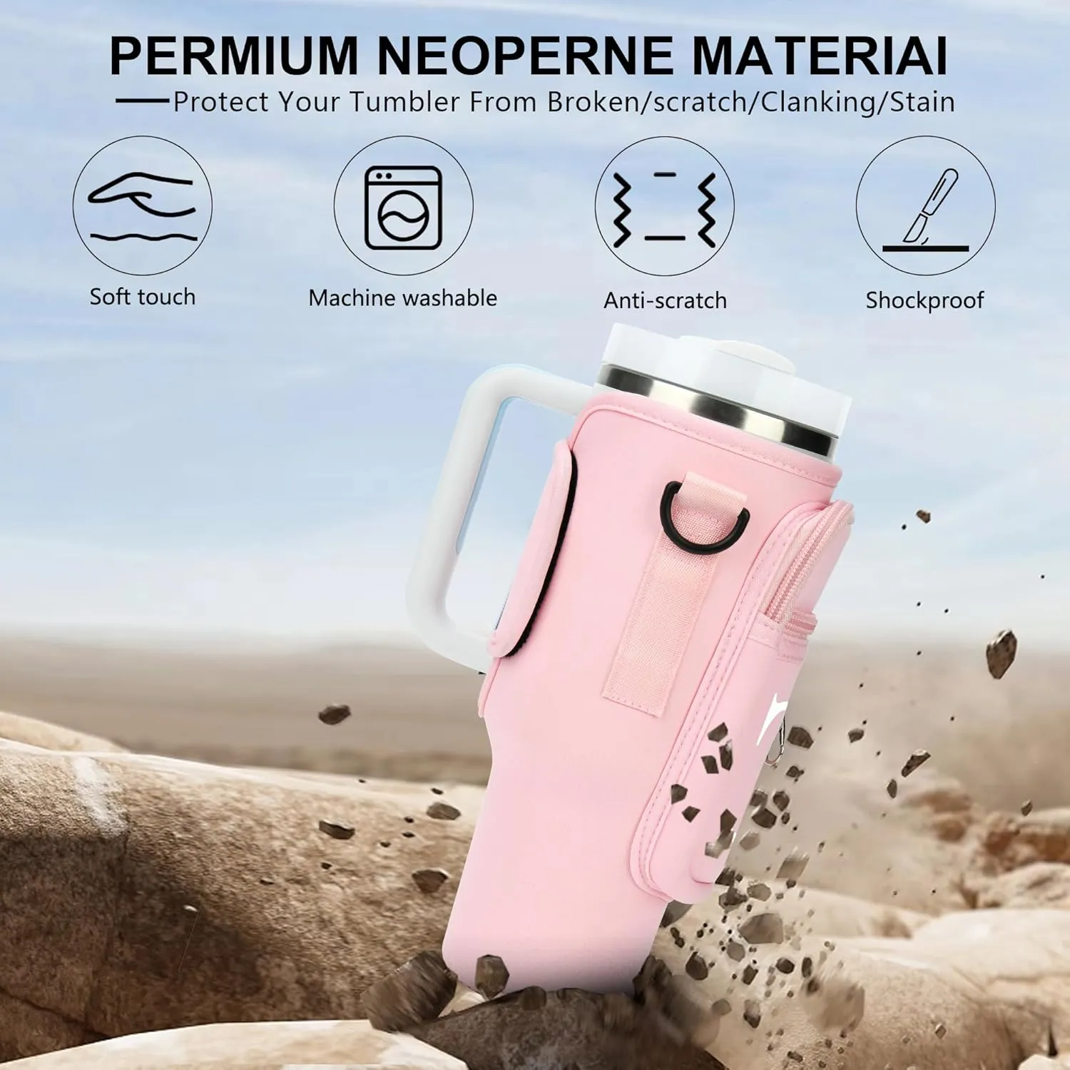 Initial Water Bottle Holder with Strap for Stanley 40 oz Tumbler/Simple Modern 40 oz Tumbler,Water Bottle Carrier Bag with Strap,Personalized A-Z Phone Pocket for Stanley Cup Accessories