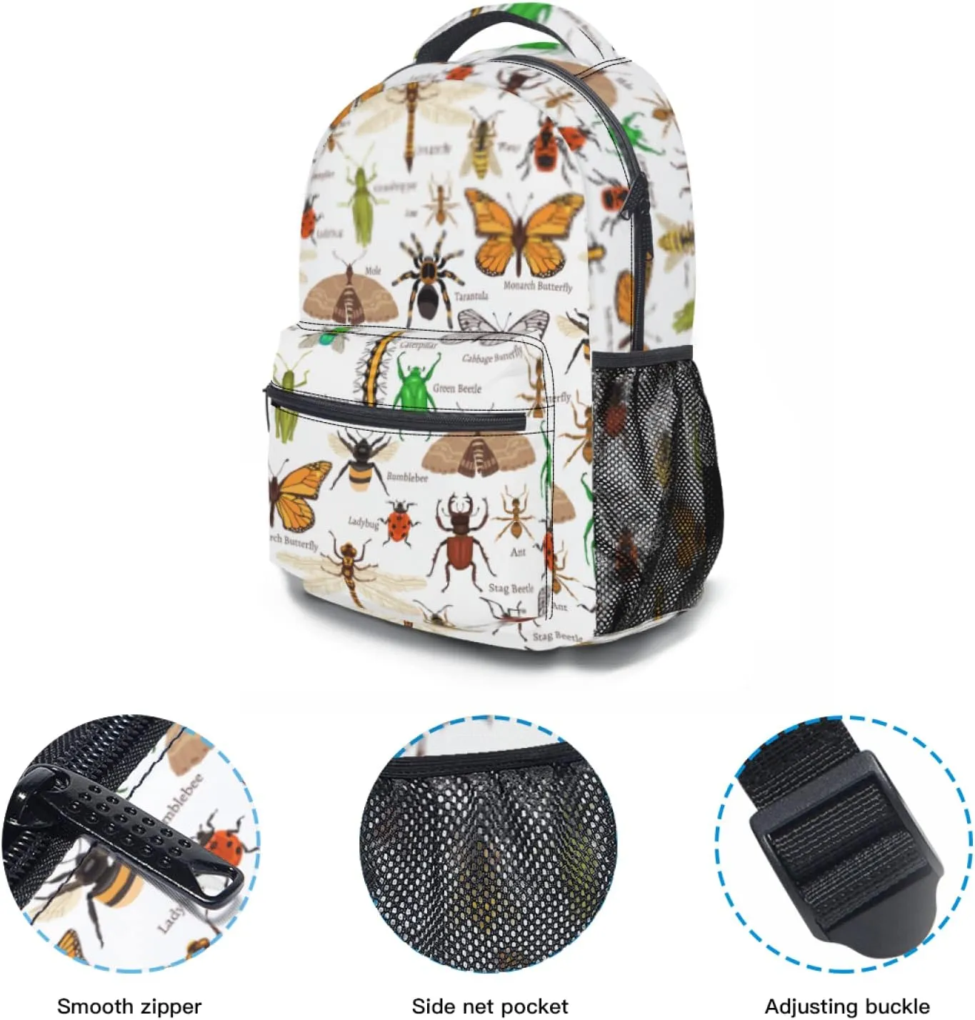 Insects Bugs Backpack With Adjustable Padded Shoulder Straps 17 Inch Daypacks For College Travel