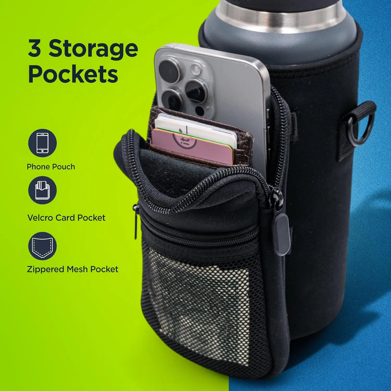 Insulated Carrier Bag Designed for YETI Rambler 36oz Water Bottle with Large Storage Pocket, Hand Strap and Padded Shoulder Sling, Travel Sleeve for Phone Storage and Accessories (Neoprene)