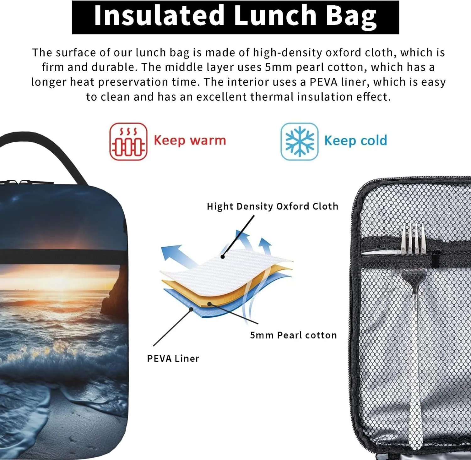 Insulated Lunch Bag for Men Women Reusable Lunch Box A Corner of The Sea Lunchbox Leakproof Cooler Bags for Work Picnic