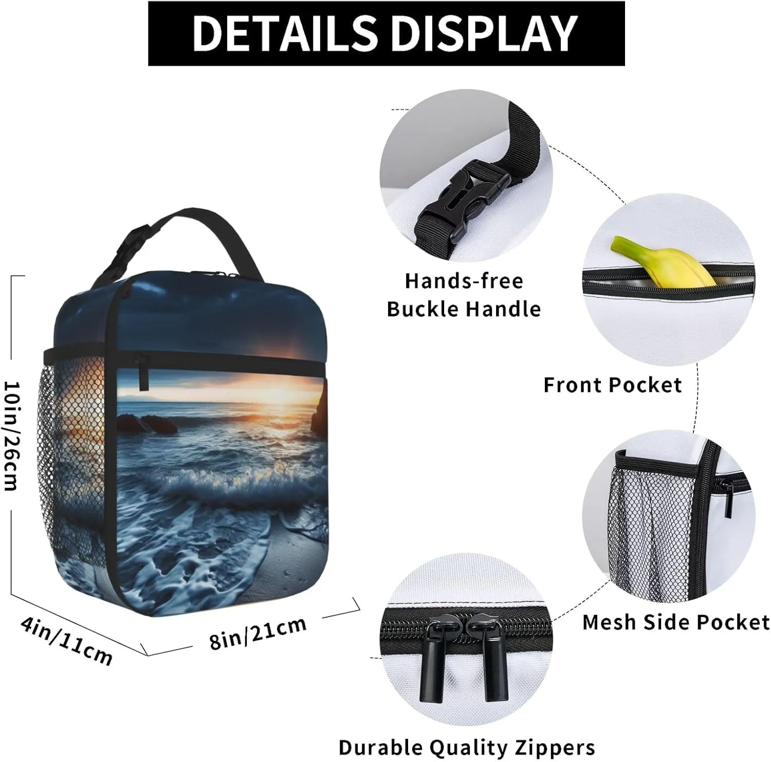 Insulated Lunch Bag for Men Women Reusable Lunch Box A Corner of The Sea Lunchbox Leakproof Cooler Bags for Work Picnic