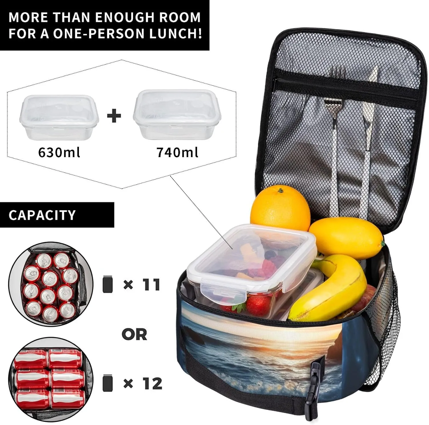 Insulated Lunch Bag for Men Women Reusable Lunch Box A Corner of The Sea Lunchbox Leakproof Cooler Bags for Work Picnic