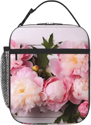 Insulated Lunch Bag for Men Women Reusable Lunch Box Beautiful Peonies Lunchbox Leakproof Cooler Bags for Work Picnic