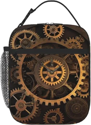 Insulated Lunch Bag for Men Women Reusable Lunch Box Gears Clock Bronze Century Lunchbox Leakproof Cooler Bags for Work Picnic