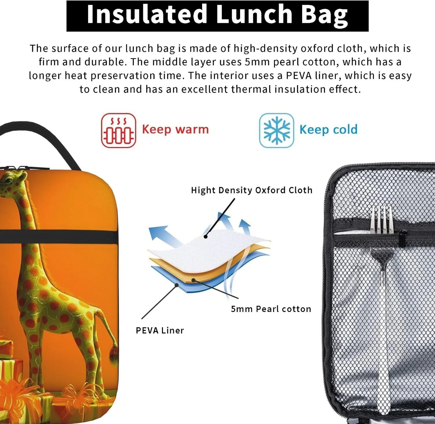 Insulated Lunch Bag for Men Women Reusable Lunch Box Giraffe and Gift Lunchbox Leakproof Cooler Bags for Work Picnic