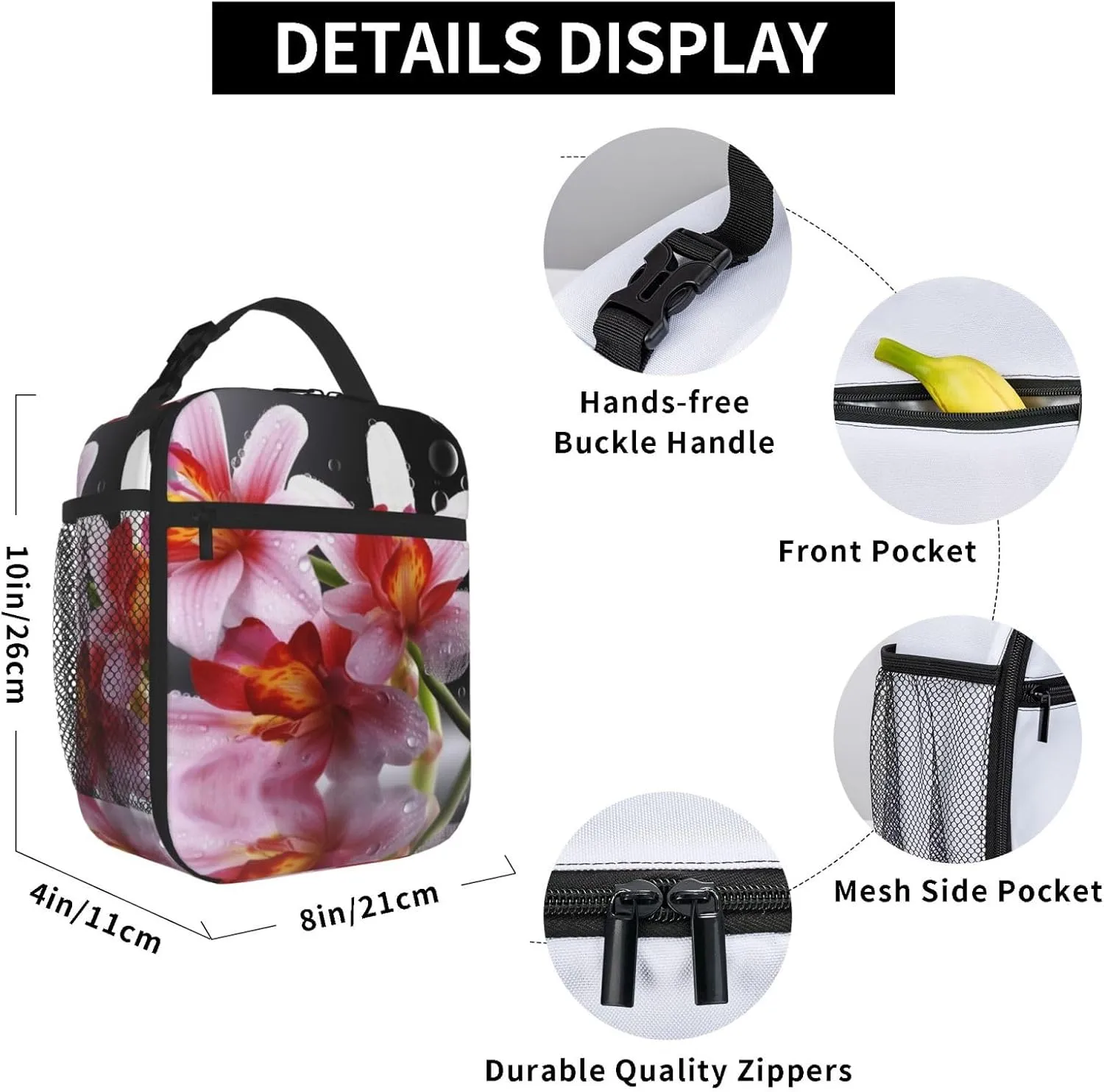 Insulated Lunch Bag for Men Women Reusable Lunch Box Modern Flower Lunchbox Leakproof Cooler Bags for Work Picnic