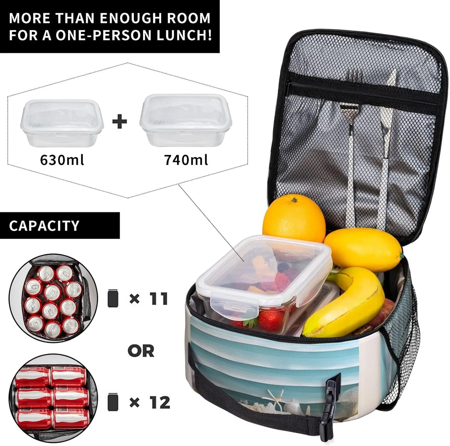 Insulated Lunch Bag for Men Women Reusable Lunch Box Ocean Beach Theme Lunchbox Leakproof Cooler Bags for Work Picnic