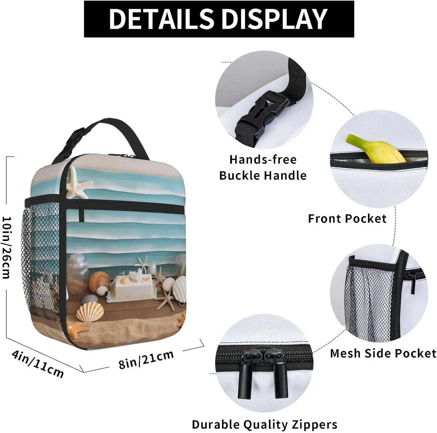 Insulated Lunch Bag for Men Women Reusable Lunch Box Ocean Beach Theme Lunchbox Leakproof Cooler Bags for Work Picnic