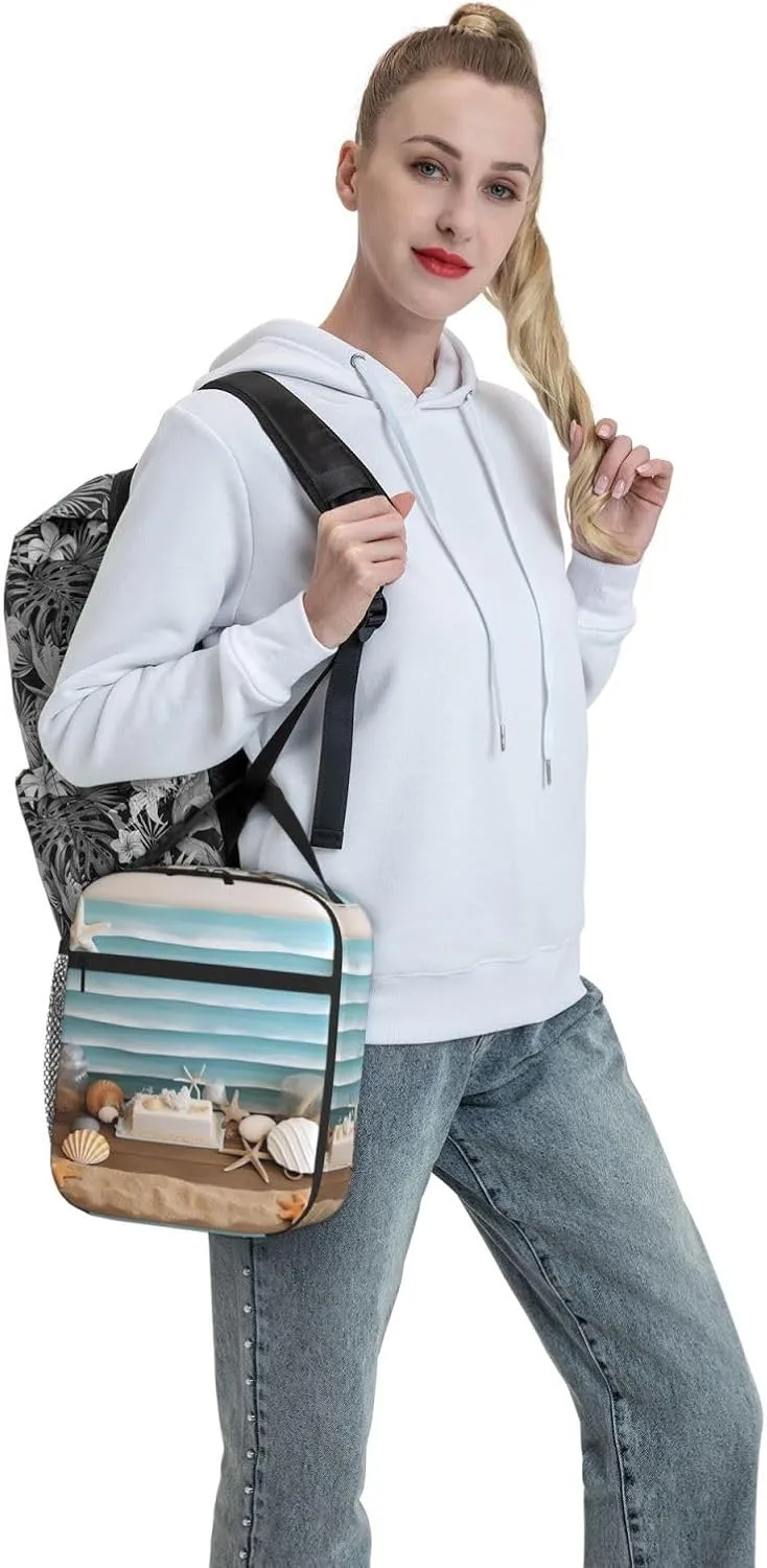 Insulated Lunch Bag for Men Women Reusable Lunch Box Ocean Beach Theme Lunchbox Leakproof Cooler Bags for Work Picnic