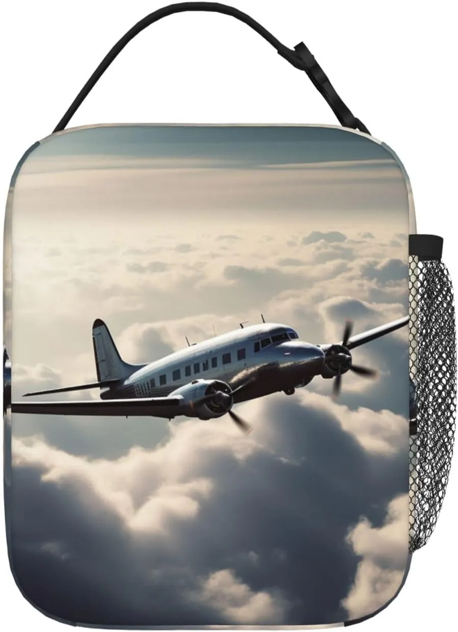 Insulated Lunch Bag for Men Women Reusable Lunch Box Plane in the Clouds Lunchbox Leakproof Cooler Bags for Work Picnic