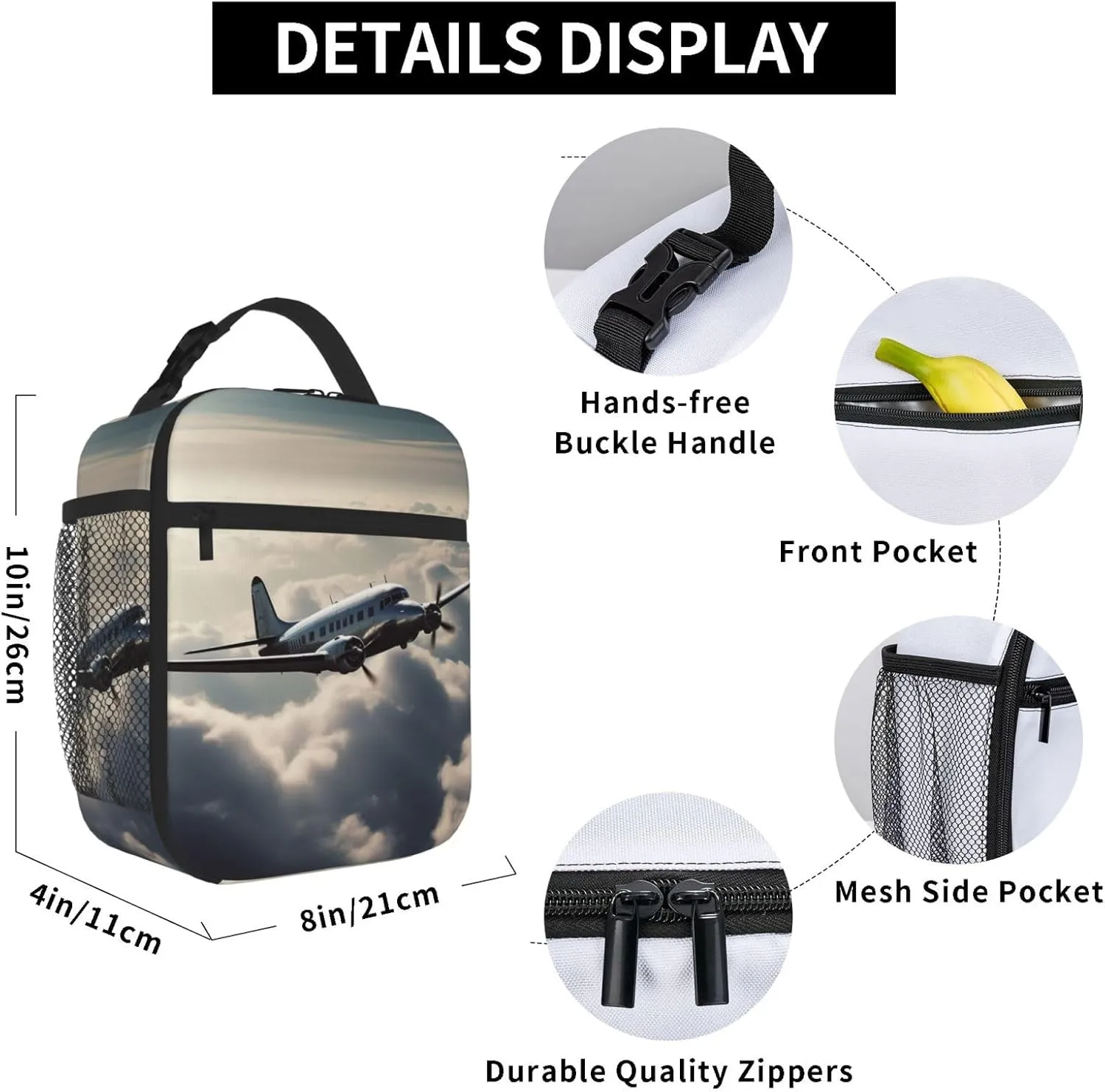Insulated Lunch Bag for Men Women Reusable Lunch Box Plane in the Clouds Lunchbox Leakproof Cooler Bags for Work Picnic