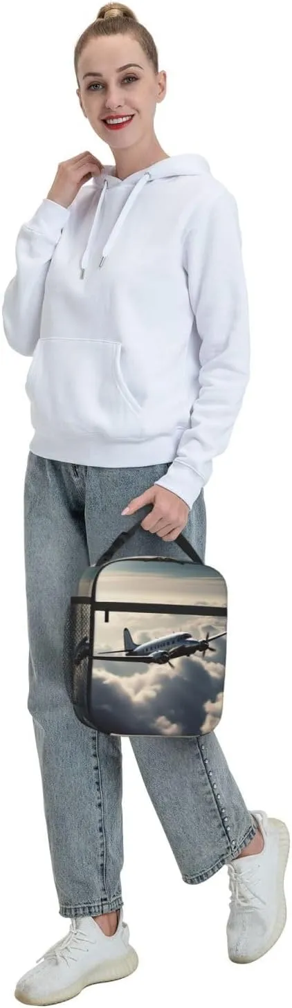 Insulated Lunch Bag for Men Women Reusable Lunch Box Plane in the Clouds Lunchbox Leakproof Cooler Bags for Work Picnic