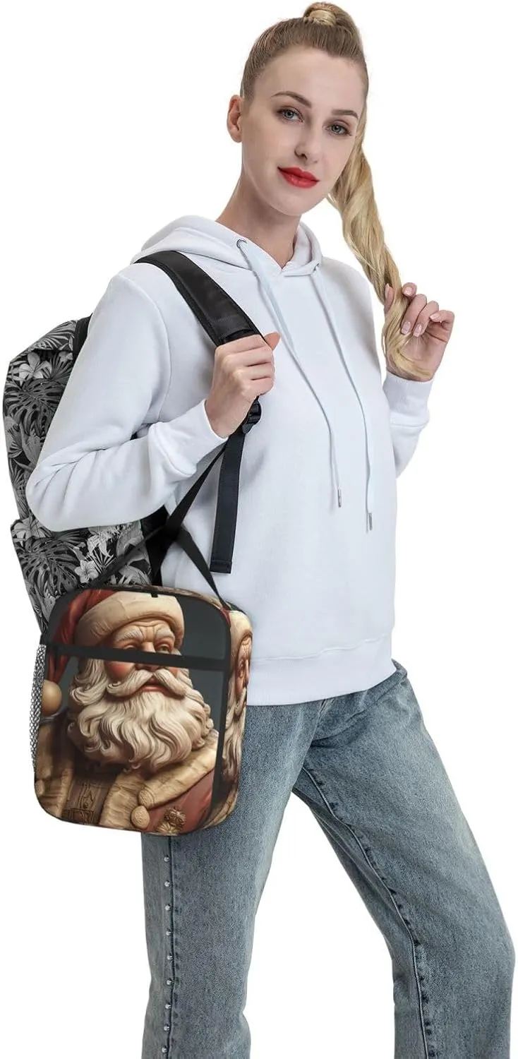 Insulated Lunch Bag for Men Women Reusable Lunch Box Santa Claus Statue Lunchbox Leakproof Cooler Bags for Work Picnic