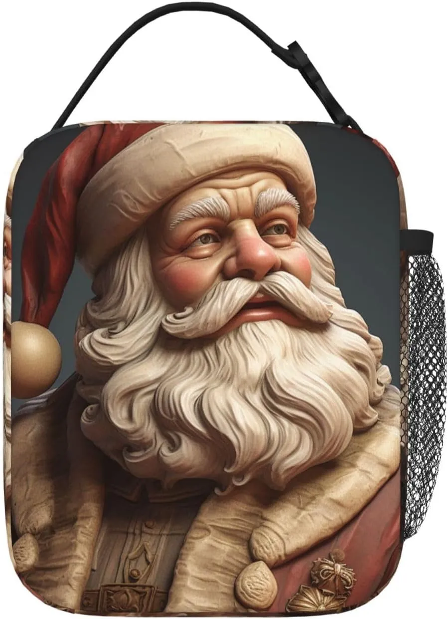 Insulated Lunch Bag for Men Women Reusable Lunch Box Santa Claus Statue Lunchbox Leakproof Cooler Bags for Work Picnic