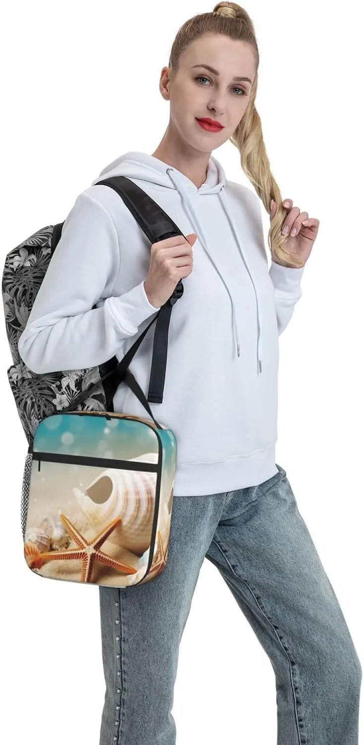 Insulated Lunch Bag for Men Women Reusable Lunch Box Starfish and Seashell Lunchbox Leakproof Cooler Bags for Work Picnic