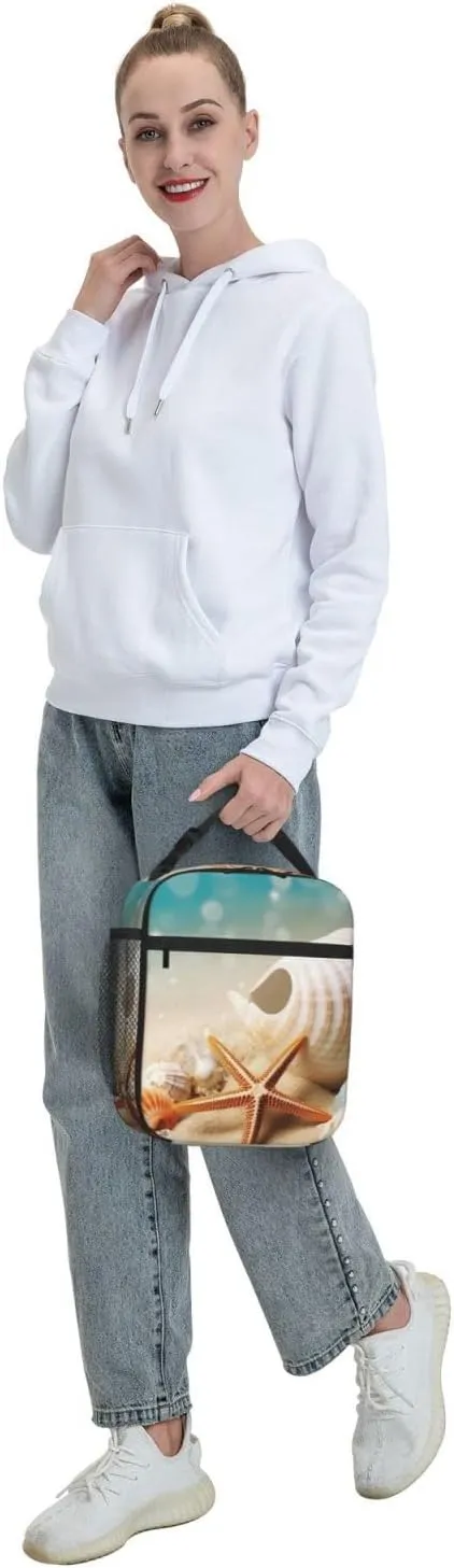 Insulated Lunch Bag for Men Women Reusable Lunch Box Starfish and Seashell Lunchbox Leakproof Cooler Bags for Work Picnic