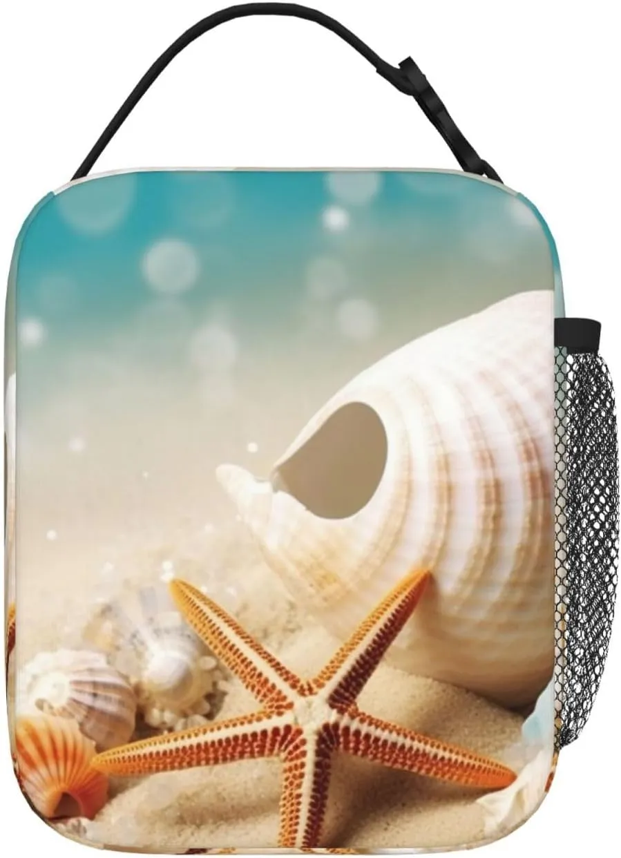 Insulated Lunch Bag for Men Women Reusable Lunch Box Starfish and Seashell Lunchbox Leakproof Cooler Bags for Work Picnic
