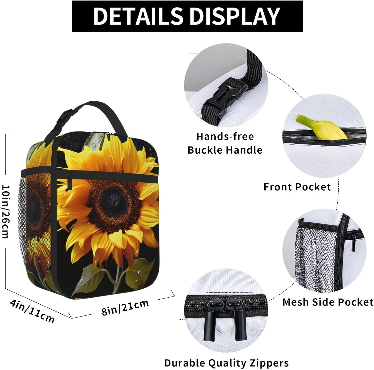 Insulated Lunch Bag for Men Women Reusable Lunch Box Sunflower Lunchbox Leakproof Cooler Bags for Work Picnic