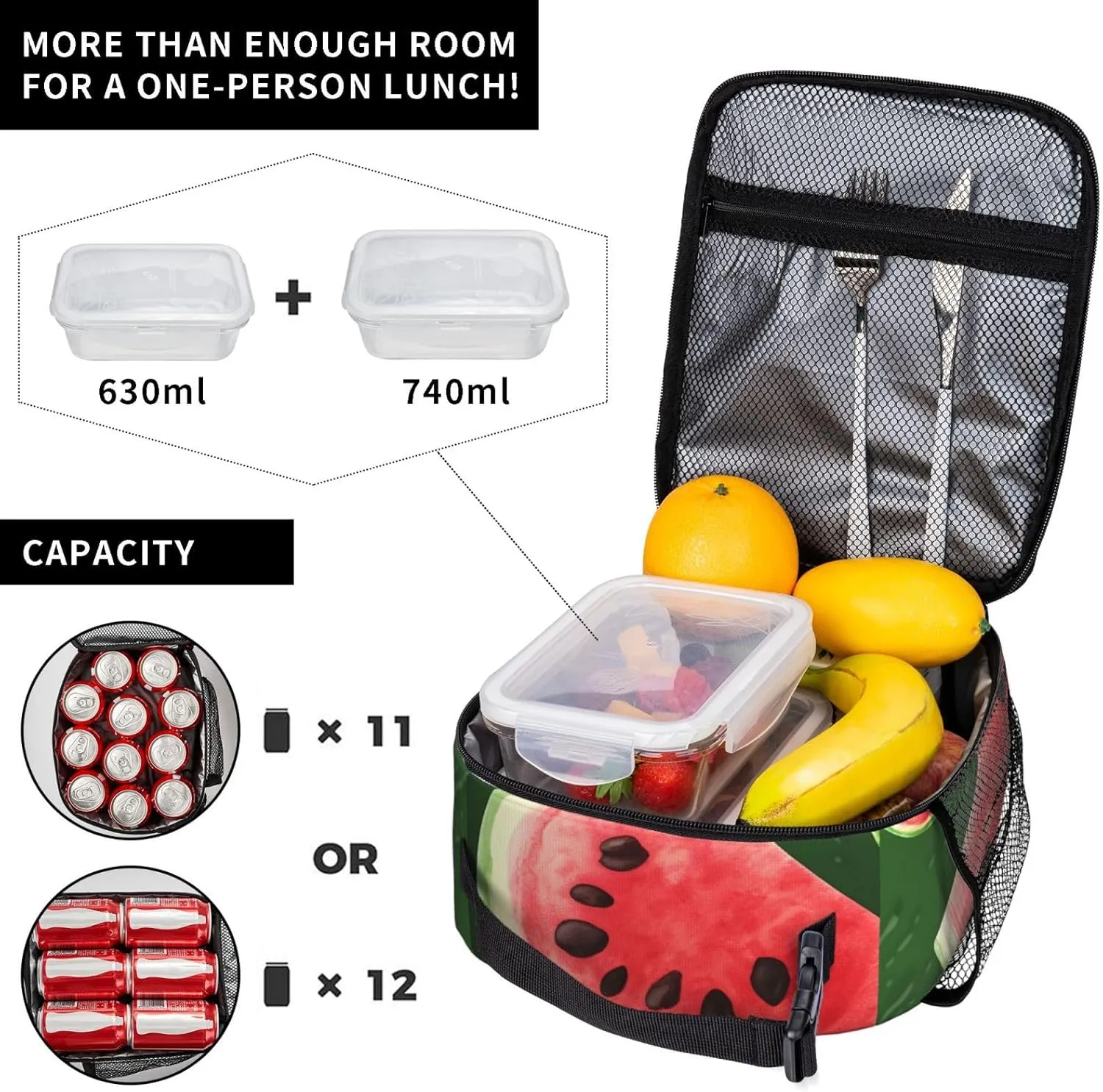 Insulated Lunch Bag for Men Women Reusable Lunch Box Watermelons Lunchbox Leakproof Cooler Bags for Work Picnic