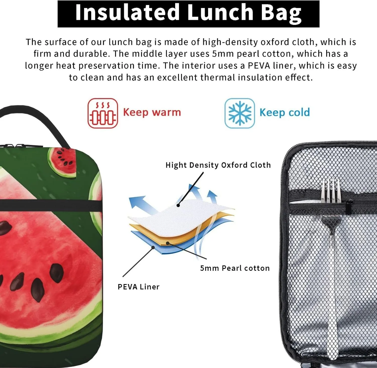 Insulated Lunch Bag for Men Women Reusable Lunch Box Watermelons Lunchbox Leakproof Cooler Bags for Work Picnic
