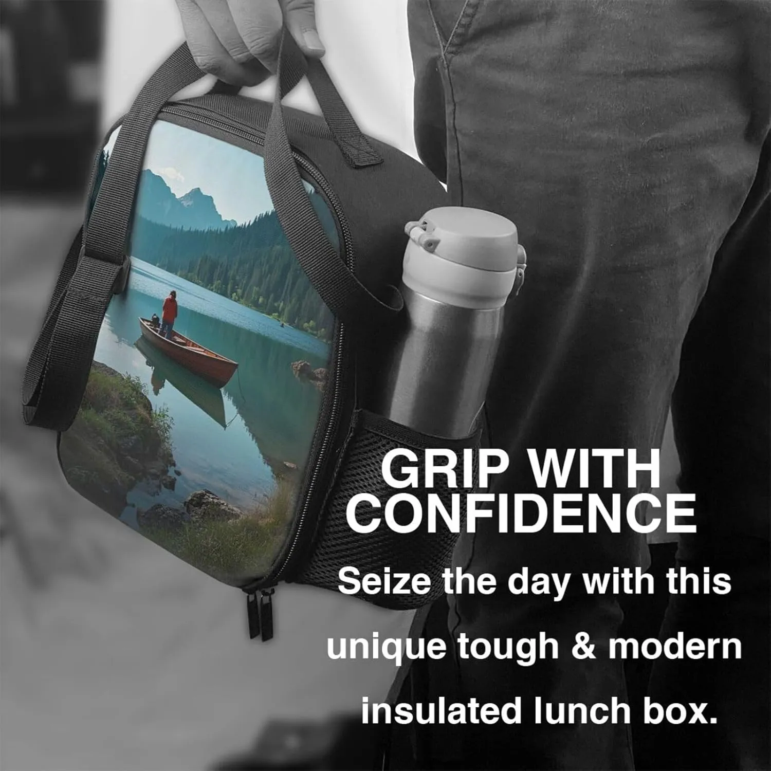 Insulated Lunch box for Men Women Reusable Lunch Bag Boat at Lake Shore Cooler Tote Bags for Work Picnic
