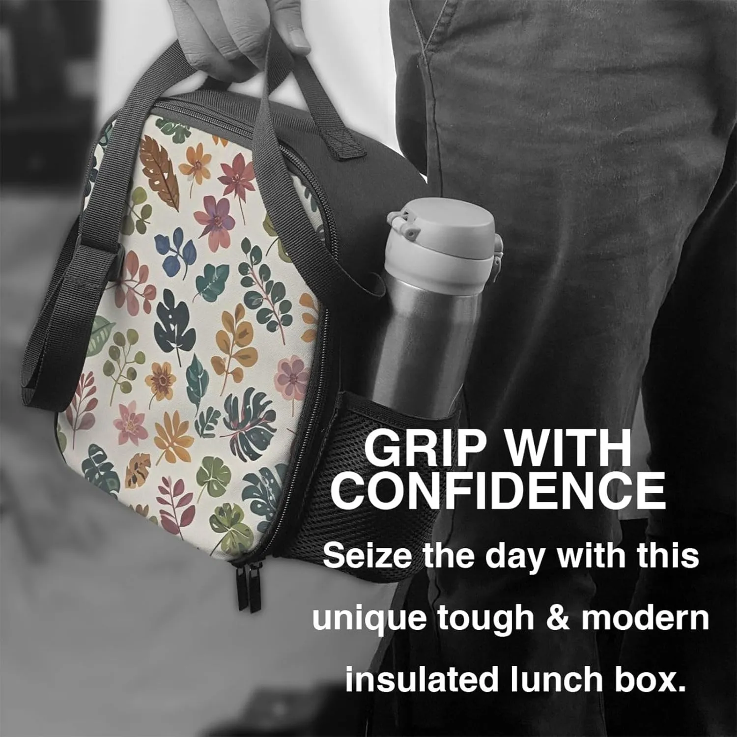 Insulated Lunch box for Men Women Reusable Lunch Bag Botanical Pattern Cooler Tote Bags for Work Picnic