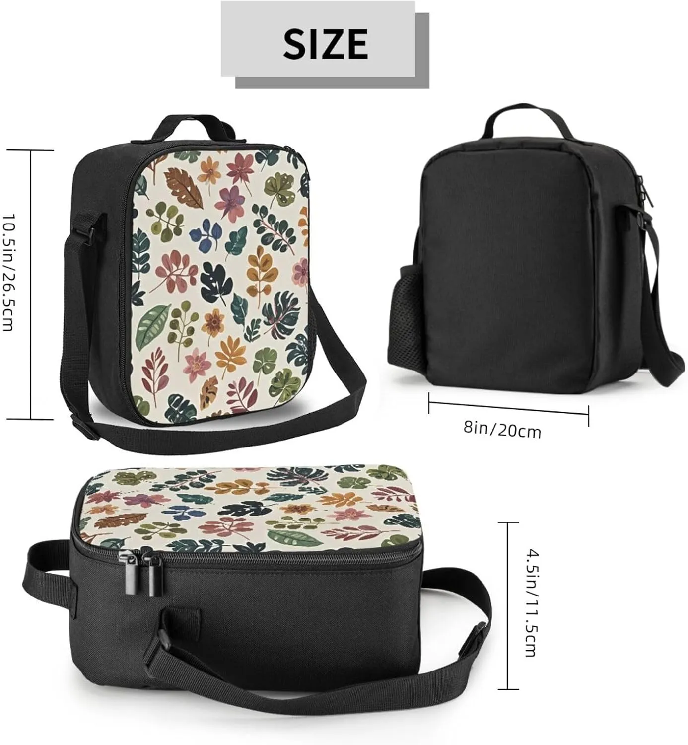 Insulated Lunch box for Men Women Reusable Lunch Bag Botanical Pattern Cooler Tote Bags for Work Picnic