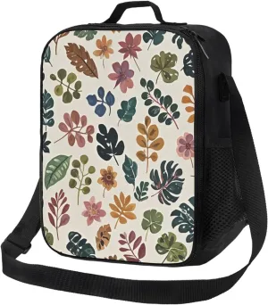 Insulated Lunch box for Men Women Reusable Lunch Bag Botanical Pattern Cooler Tote Bags for Work Picnic